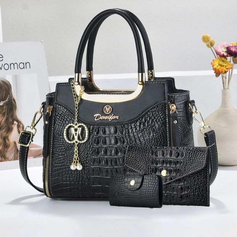 Women Bags Crossbody - 여성용 크로커다일 텍스처 핸드백 세트, 3종