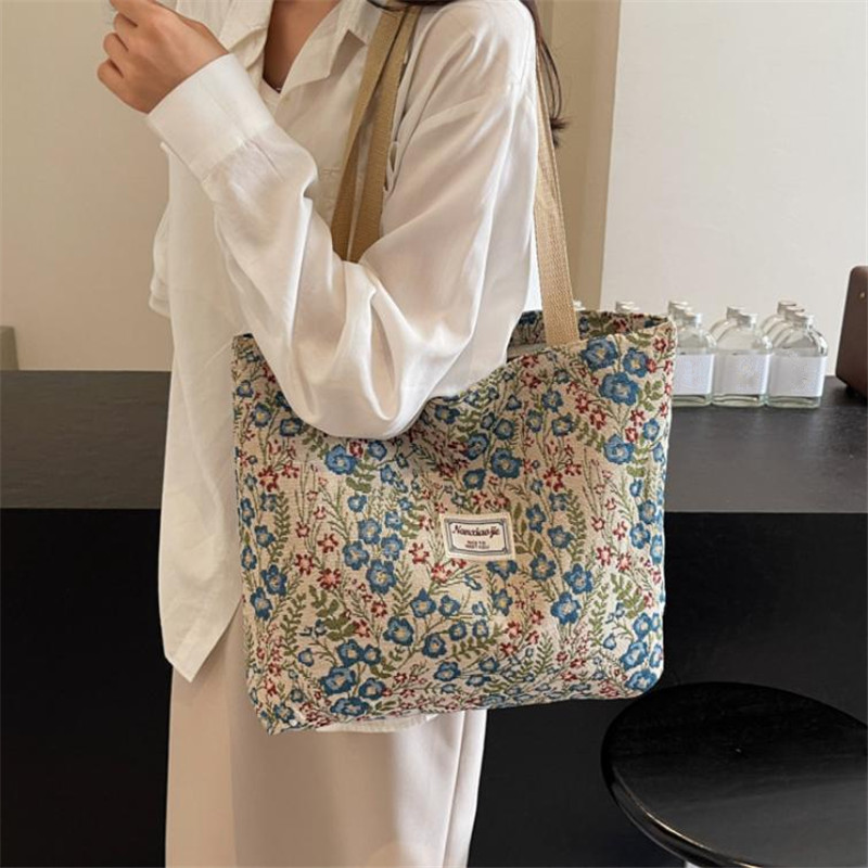 Women'S Work Bags Tote - 자수 꽃무늬 캔버스 핸드백 여성용 섬세한