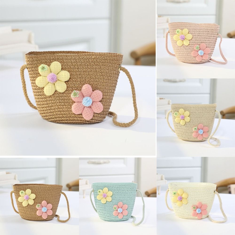 수제 꽃무늬 밀짚 가방 지퍼 동전 지갑 어린이 메신저  - Woven Straw Bag 리뷰 및 가격