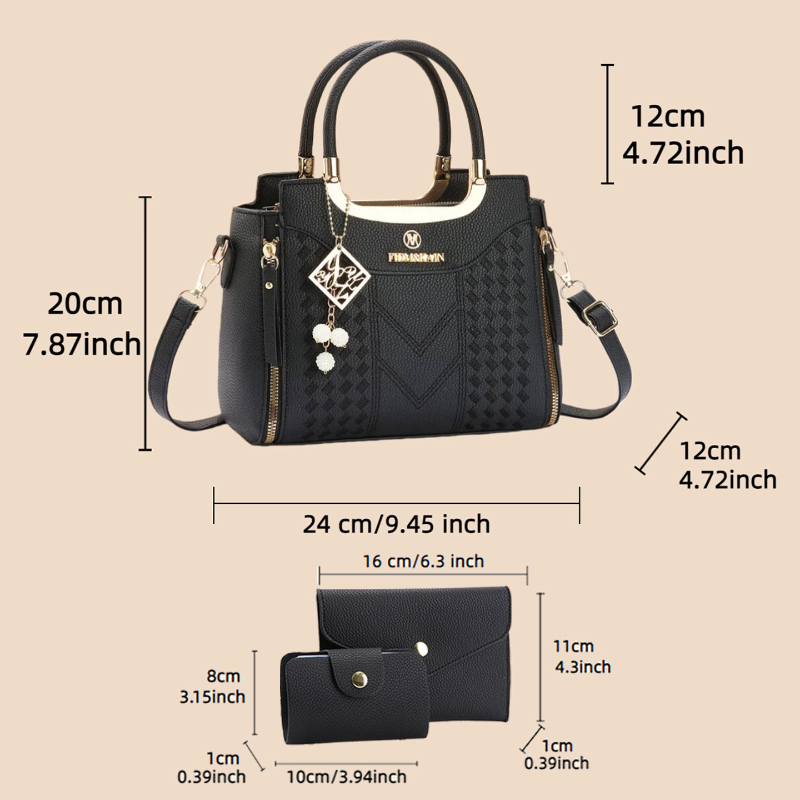 리치 그레인 PU 가죽으로 제작된 3종 핸드백 세트.  - Women Bags Daily Use 리뷰 및 가격