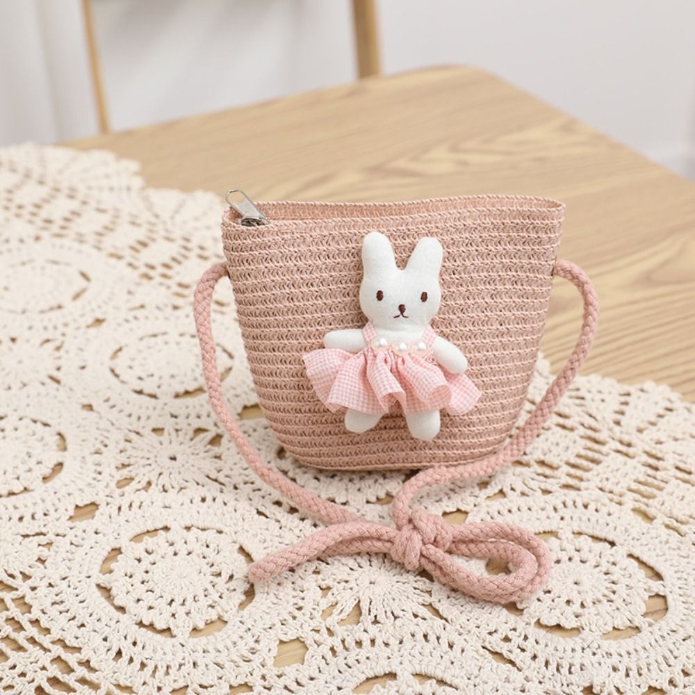 귀여운 만화 토끼 미니 밀짚 가방 지퍼 동전 지갑 어린 - Woven Straw Bag 리뷰 및 가격