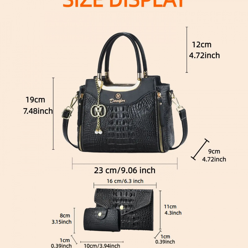 여성용 크로커다일 텍스처 핸드백 세트, 3종 컬러 블록 - Women Bags Crossbody 리뷰 및 가격