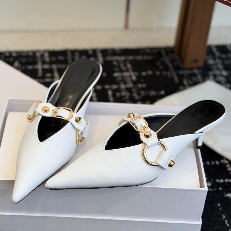 메탈 리벳 버클 포인티드 헤드 얇은 굽 뮬 슈즈 여성용 - Women Bags And Shoes 리뷰 및 가격