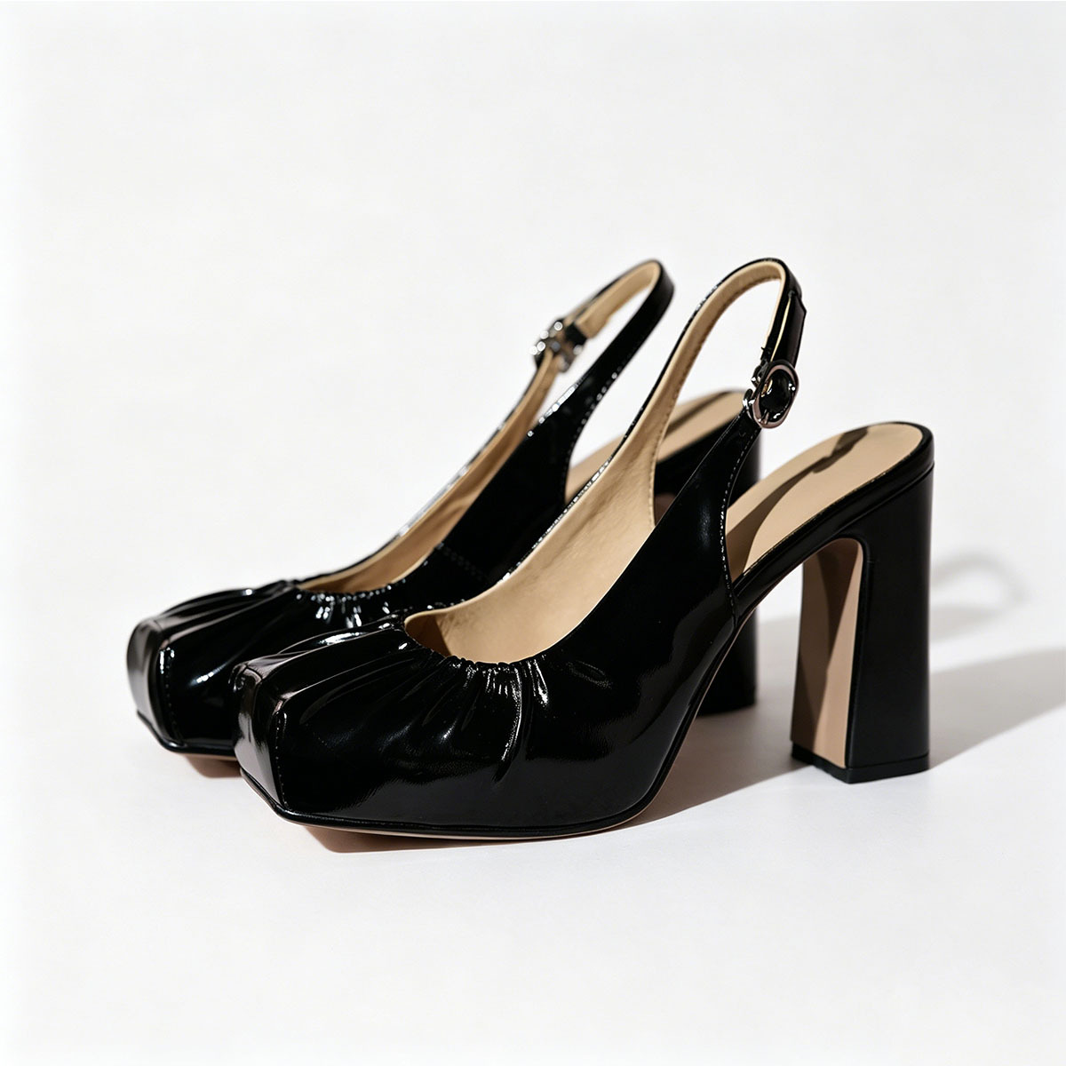 소가죽 통굽 웨딩 슈즈 사각 앞코 주름 장식 얕은 입구 - Women Bags And Shoes 리뷰 및 가격