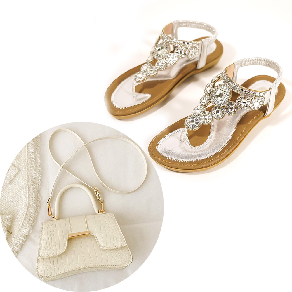 여성 여름 신상 라인스톤 클립 토 샌들 플랫 보헤미안  - Women Bags And Shoes 리뷰 및 가격
